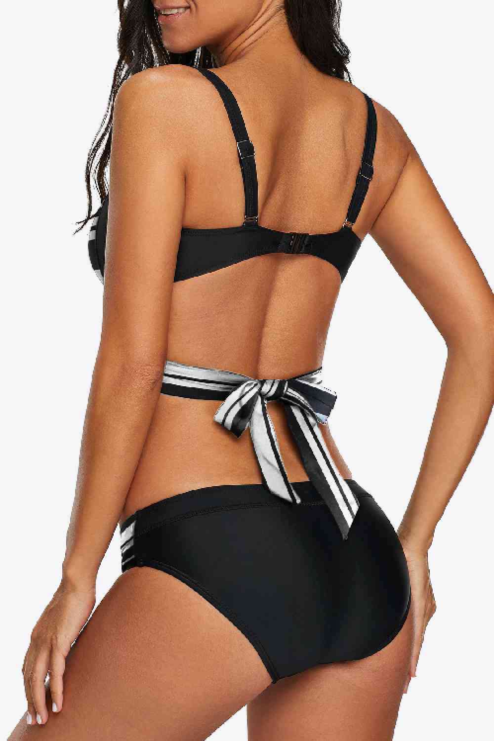 Striped Crisscross Tie-Back Bikini Set