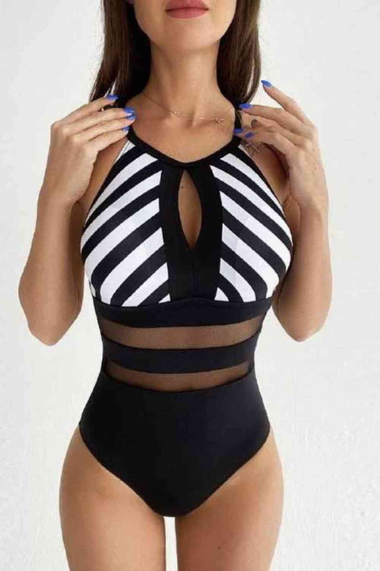 Striped Backless One-Piece Swimsuit