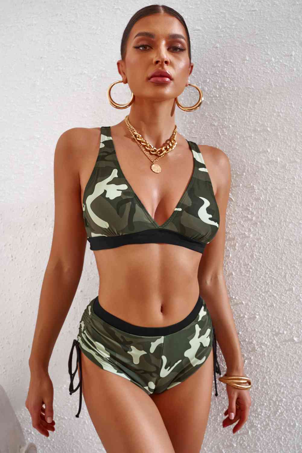 Camouflage Crisscross Tie-Back Bikini Set